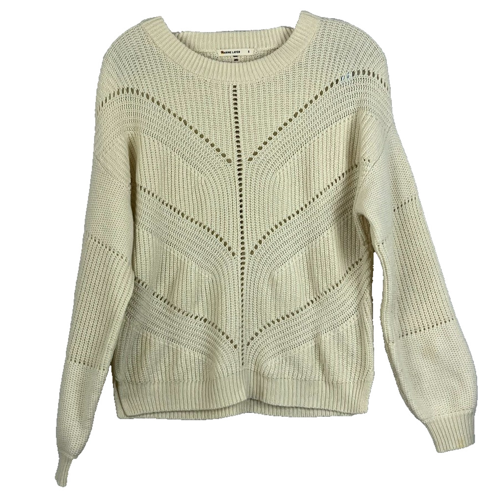 Marine Layer Women's Small Olivia Balloon Sleeve Ivory Crewneck Sweater